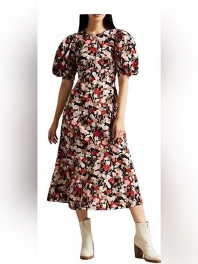 Ted Baker Floral Seersucker Midi Dress Size 8